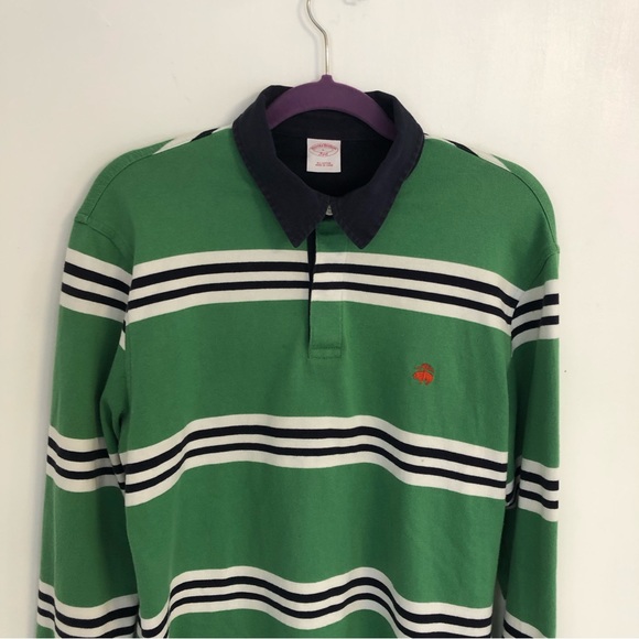 BROOKS BROTHERS 346 Men Green/White/Black Striped Long Sleeve Polo Sz L - Picture 2 of 11